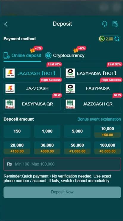 hh98 game deposit